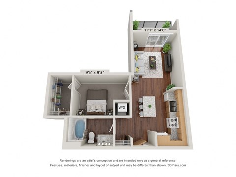 Studio 1 bath 0A Floor Plan at 900 at Cleveland Park, Nashville Tennessee